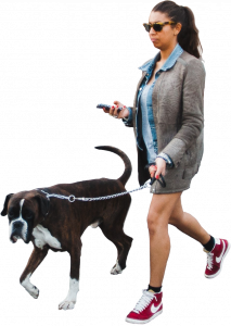 woman walking with a dog 26